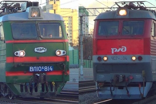 Элетровоз ВЛ10К-814 с грузовым поездом и электровоз ЧС7-004 со скорым поедом №120