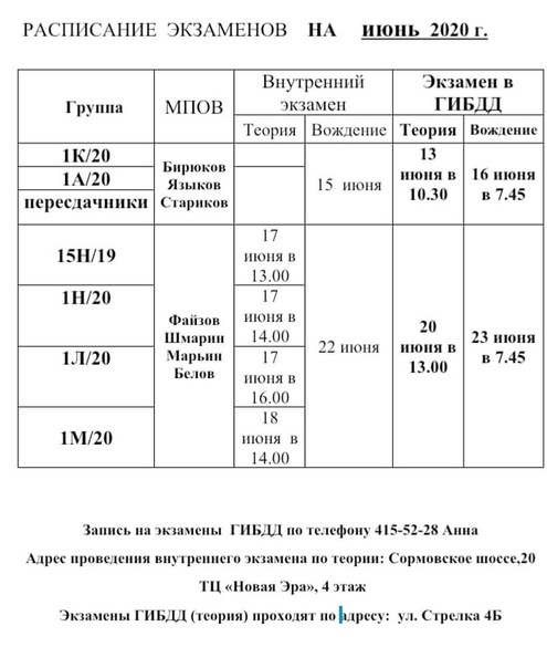 График экзаменов гибдд нижний новгород