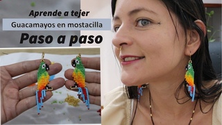 Aritos diseo guacamayas en mostacilla (chaquira checa) Aniara Sanarte